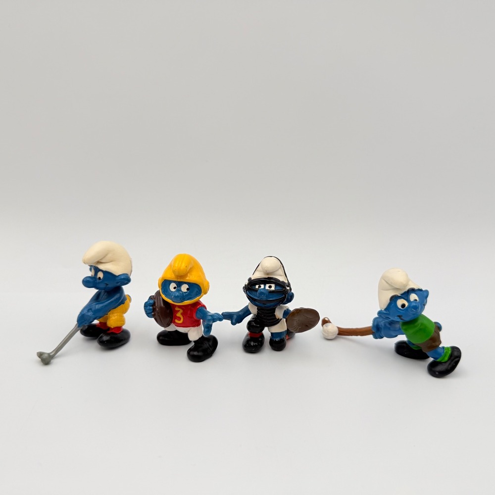 Vintage Schleich Smurfs Sports Figures Lot 1980 1981 Golf Football Baseball PVC